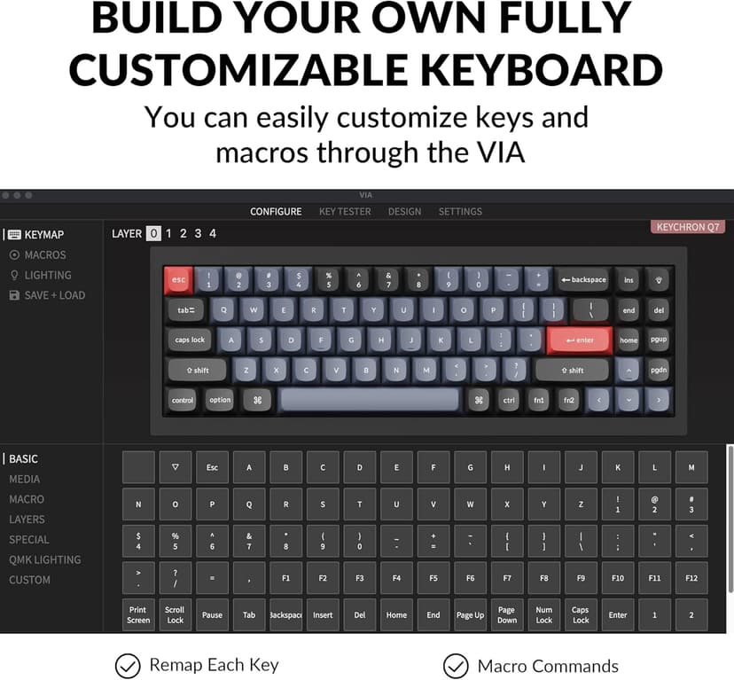 Keychron Q7 Wired Custom Mechanical Keyboard, 70% Layout QMK/VIA Programmable Macro with Hot-swappable Gateron G Pro Brown Switch Double Gasket Compatible with Mac Windows Linux (Black)