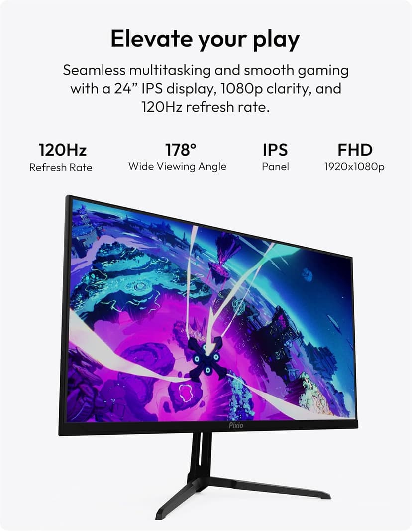 Pixio PX246 Wave 24 inch 120Hz Refresh Rate FHD 1080p Resolution IPS Panel 4ms GTG Response Time Gaming Monitor with Adaptive Sync