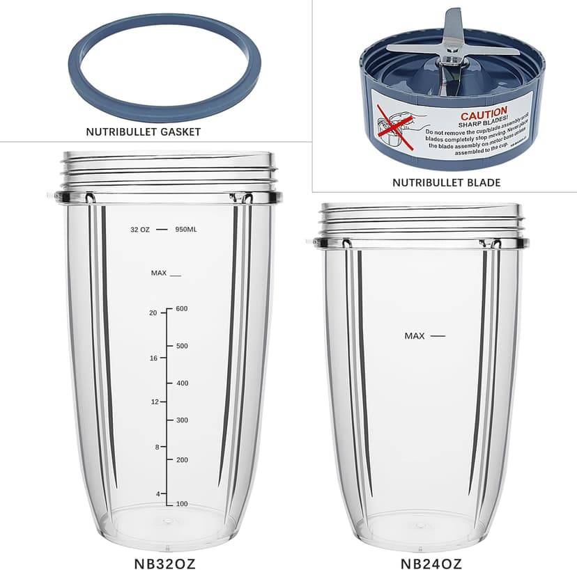 Blender Replacement Parts for Nutribullet, 32oz & 24oz Cups with Replacement Extractor Blade, Compatible with Nutri Bullet 600W/900W Pro Blenders (3 PCS)