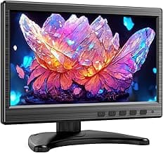 10.1 inch Monitor, 1024x600 LCD IPS Monitor 10 inch Security CCTV Display with HDMI, VGA, BNC, RCA Interfaces for Home, Office, Warehouse Surveillance
