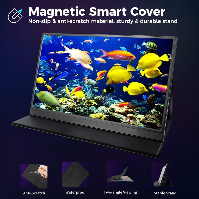 Portable Monitor, 15.6'' FHD 1080P Portable Laptop Monitor USB C HDMI Second External Monitor for Laptop, Desktop, Tablet, Phones, PS4/5, Xbox, Switch, Dual Speaker with Protective Case