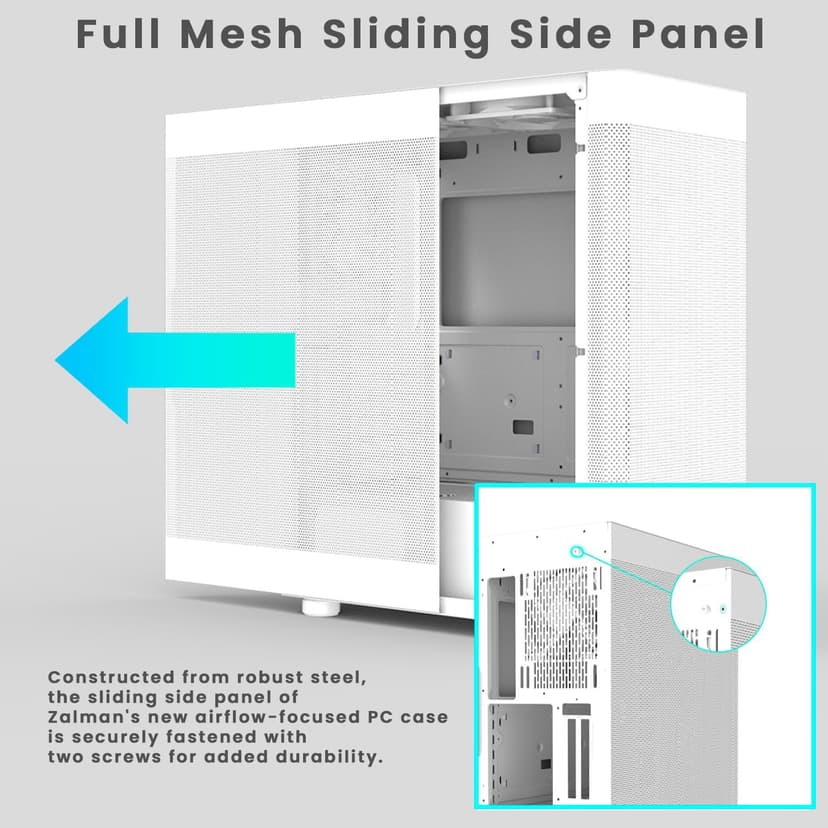 Zalman i4 Airflow Full Mesh Mid Tower ATX Desktop PC Case, 6 x 120mm Quiet Fans Pre-Installed, Vertical GPU Mount & 360mm Radiator Support, White