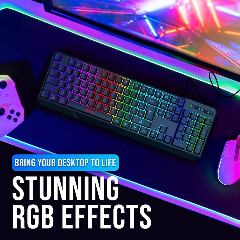 KLIM Chroma Gaming Keyboard Wired USB - New - Durable Ergonomic Waterproof Silent Backlit - Ideal for Gaming and Office - Teclado Gamer - 2 ms Response Time - PC Laptop Mac PS4 PS5 - Black