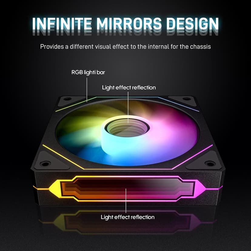 DARKROCK F120-3 in 1 120 mm Infinite Mirror Design Case Fans with PWM Control & ARGB Effect, Hydraulic Bearing for Low-Noise Operation - Suitable for Most PC Cooling Systems - Black
