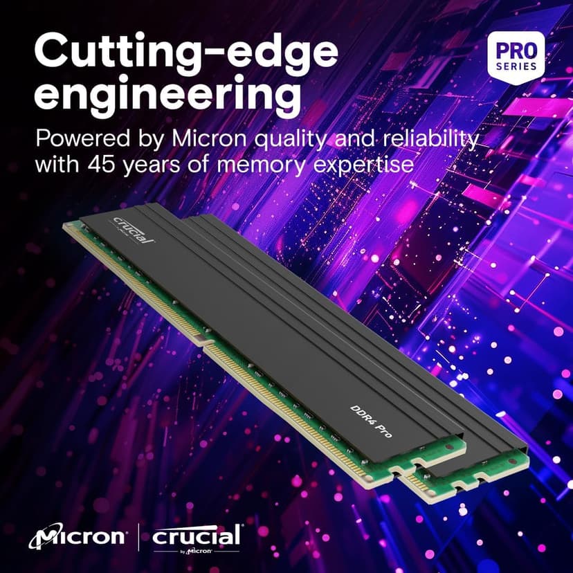 Crucial Pro 32GB DDR4 RAM Kit (2x16GB), High-Performance 3200MHz (or 3000MHz or 2666MHz) Desktop Memory UDIMM 288-Pin, Compatible with Intel and AMD Ryzen - CP2K16G4DFRA32A