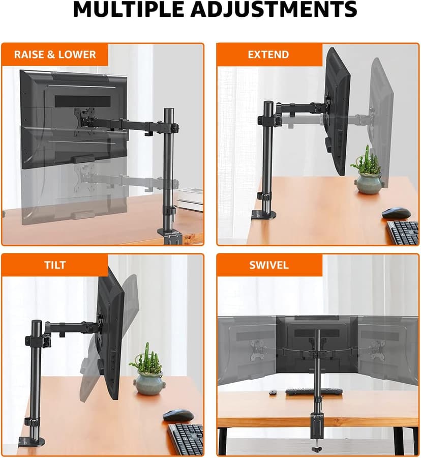 Amazon Basics Single Computer Monitor Stand with Tilt and Rotation, Height Adjustable VESA Desk Arm Mount, Steel, 30 inches, Black
