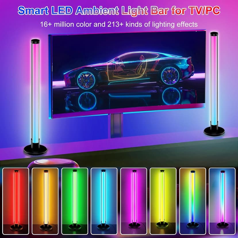 Smart LED Light Bars, RGB IC Light Bar for Room, 16 Million Colors & 213 Preset Modes, Music Sync Gaming Lights, App Control & Remote Control Ambient Lighting for TV Backlight, Game Room Lights Decor