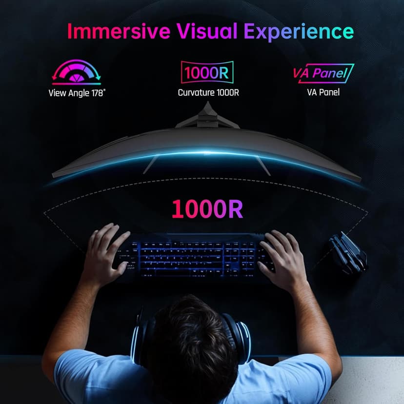 32 Inch 240Hz Curved Gaming Monitor, 2K 1440P Computer PC Monitor with 1000R 1ms Frameless, Adaptive Sync,122% sRGB, HDMI, DisplayPort, Tilt Adjustable, H32S25E