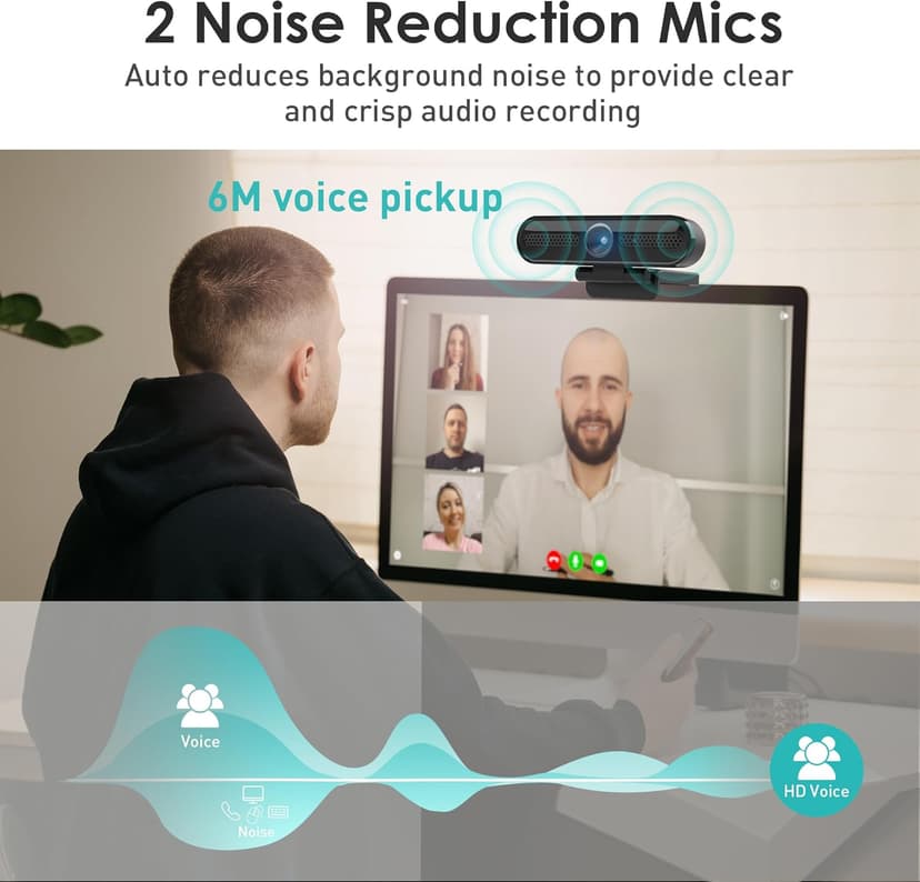 saylas 2K Webcam, FHD Streaming Camera with 2K/30fps, 1080P/60fps, Autofocus, Dual Noise-Cancelling Microphones, Privacy Cover and Tripod, for Computer/Zoom/Skype/Teams/Laptop/MacBook/Windows