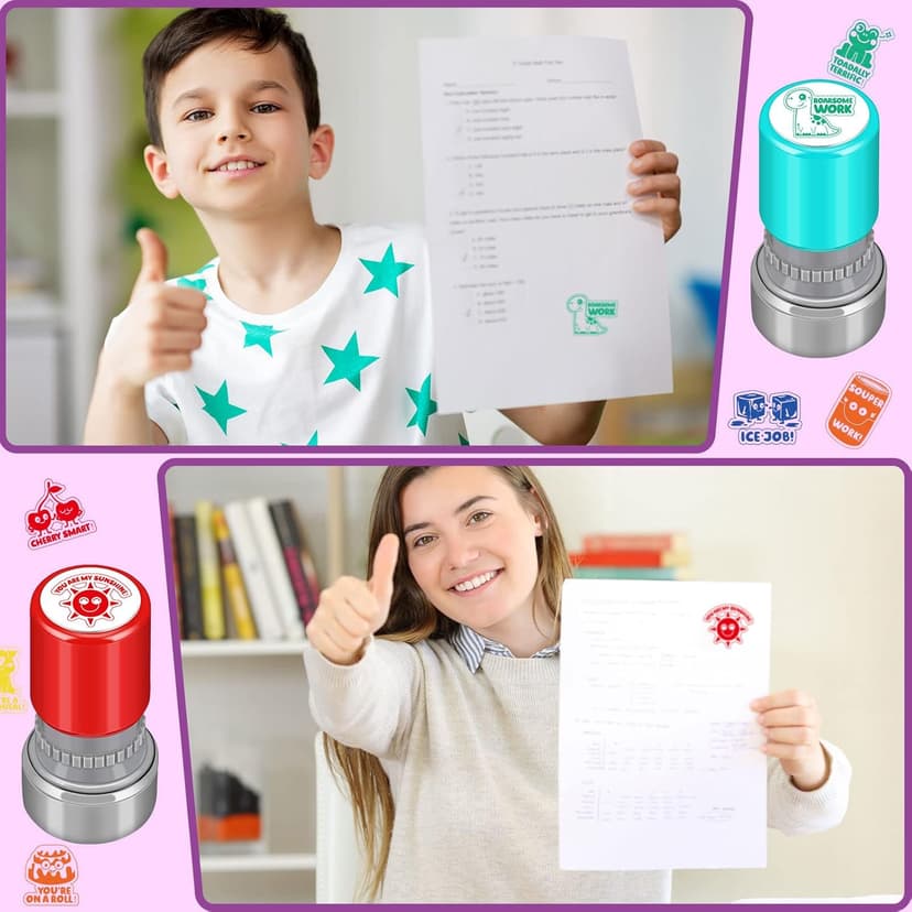 Yinder 24 Pcs Teacher Stamps for Classroom Self Inking School Classroom Stamps Bulk for Teachers Elementary Colorful Motivational Encouraging Gifts(Cute Animal)