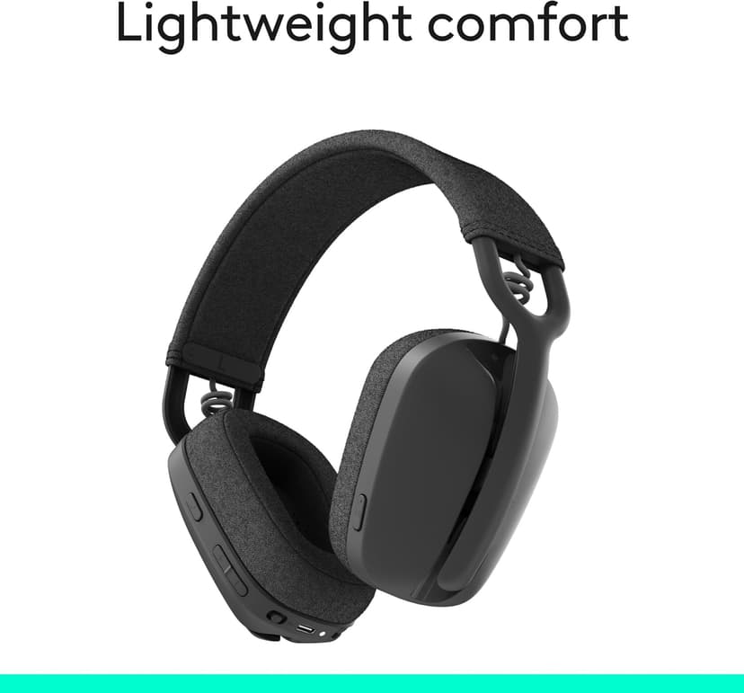 Logitech Zone Vibe 100 Lightweight Wireless Over Ear Headphones with Noise Canceling Microphone, Advanced Multipoint Bluetooth Headset, Works with Teams, Google Meet, Zoom, Mac/PC - Graphite