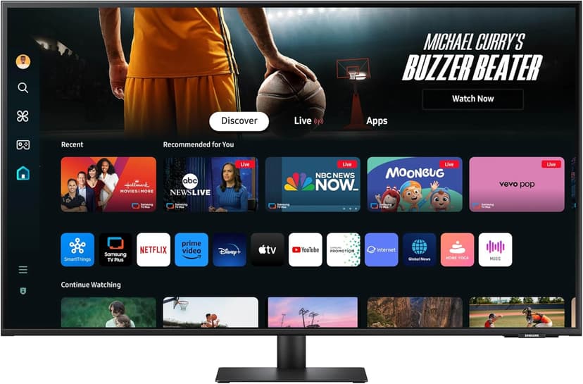 Samsung 43-Inch M7 (M70D) Series 4K UHD Smart Monitor, Speakers, HDR10, USB-C, Multiple Ports, Gaming Hub, SolarCell Remote, Vision Accessibility Tools, LS43DM702UNXGO, Black