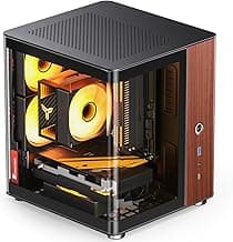 JONSBO TK-0 Black ITX Mini Tower Pc CASE, Hyperboloid Glass Desktop Design,Separated Cabinet Structure, Al Alloy Shell DTX/ITX Walnut Wood Computer Case, Sff Case,Black