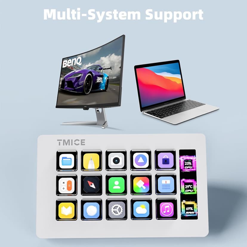 TMICE Stream Controller - Live Production Controller with 15 Customizable LCD Keys and Adjustable Stand, Trigger Actions in OBS Studio, Streamlabs, Twitch, YouTube and More, Works with PC/Mac