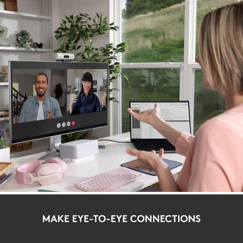 Logitech Brio 500 Full HD Webcam with Auto Light Correction,Show Mode, Dual Noise Reduction Mics, Webcam Privacy Cover, Works with Microsoft Teams, Google Meet, Zoom, USB-C Cable - Off White