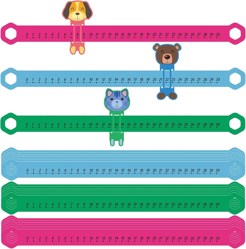 Eersida 24 Pcs Slide and Learn Number Lines 0 to 30 PVC Math Number Line for Student Animal Positive Integers Slide Rules Childhood Education Materials for School,16.5 x 1.5 Inch(Bright Colors)