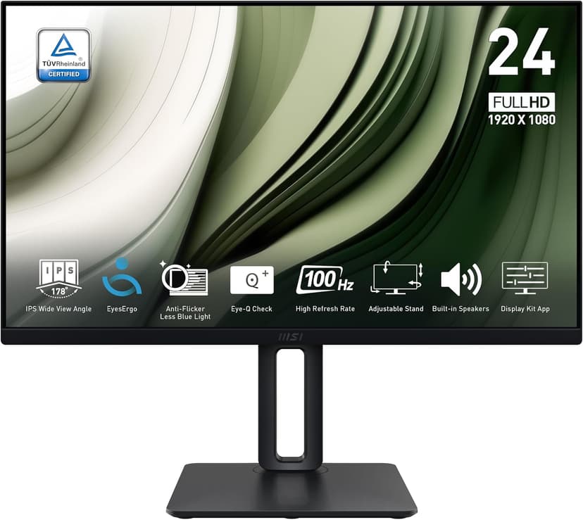 MSI PRO MP245PG, 24-inch IPS 1920 x 1080 (FHD) Computer Monitor, 100Hz, Adaptive-Synch, EPEAT Silver, HDMI, DisplayPort, VESA Mountable, Tilt, Height Adjustable, Speaker, 1ms, Black