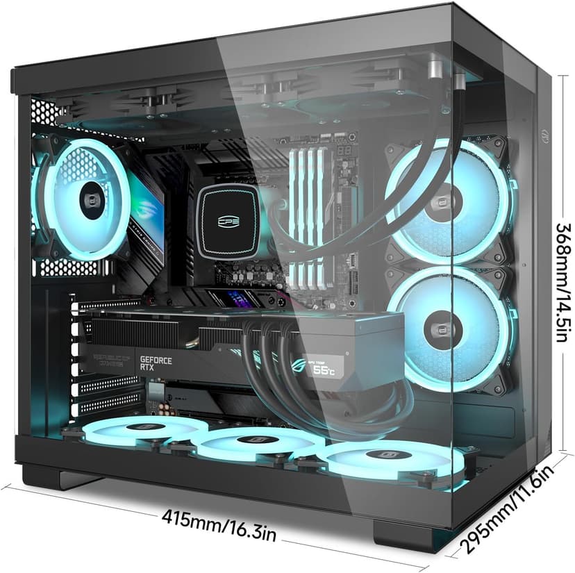PCCOOLER C3T500 ARGB PC Case Mid Tower Desktop Computer Gaming Superior Case for ATX/M-ATX/ITX with 6 ARGB Case Fans,Column-Free Design,360MM Radiator&400MM GPU Support,Easy Installation (Black)