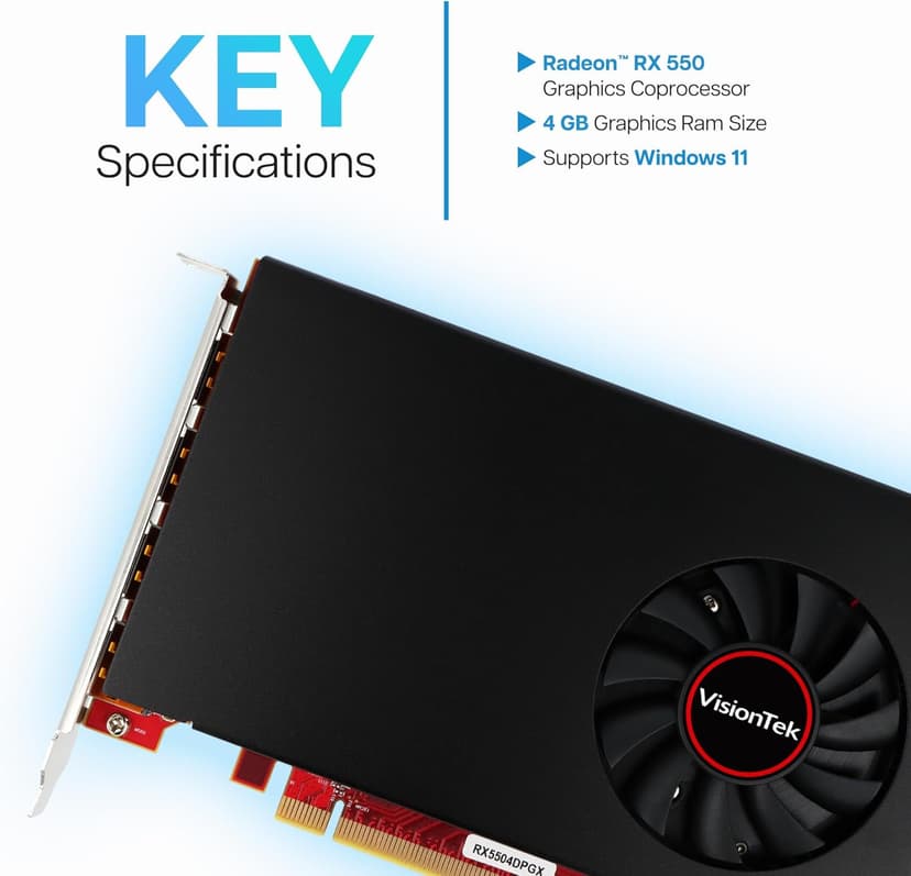 VisionTek Radeon Rx 550 4GB GDDR5 – 4K Resolution Support Graphics Card – x4 HDMI Outputs, Radeon Freesync 2, PCI Express 3.0, DirectX 12, Bus-Powered – Suitable Graphic Card for Gaming PC