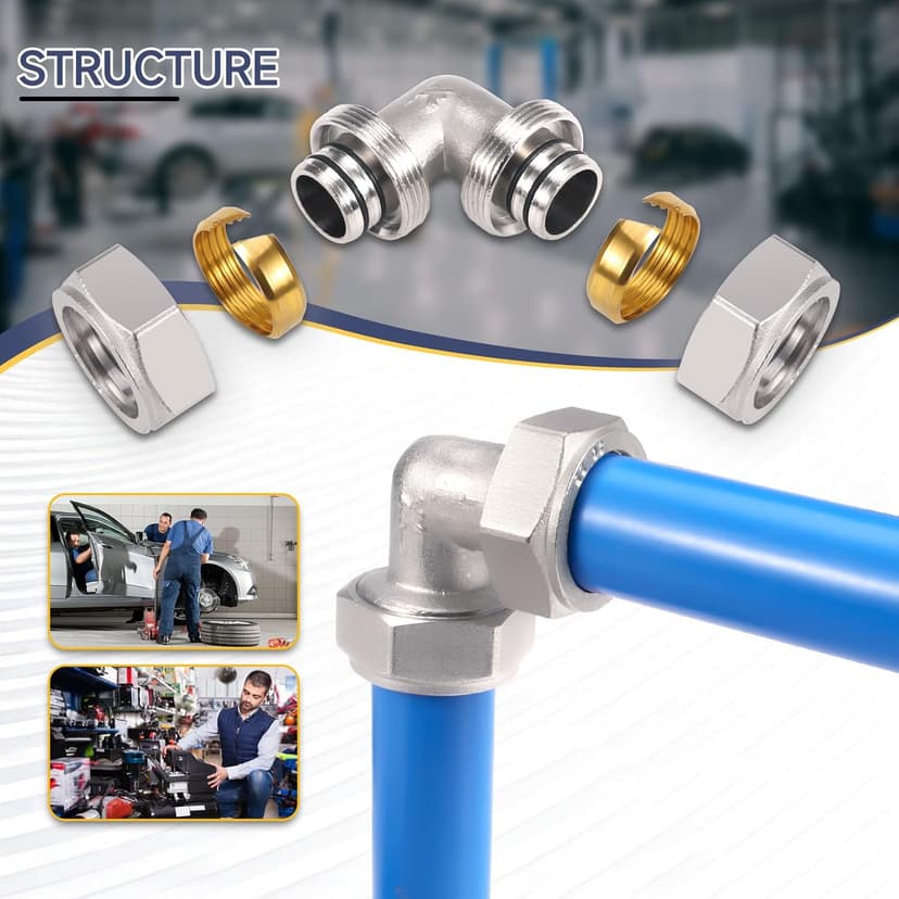 2PCS 3/4’’ Elbow Air Piping Fittings, Air Line Fittings For Shop Garage Compressed Air line System Kit Brass-Nickel Plated, 200PSI