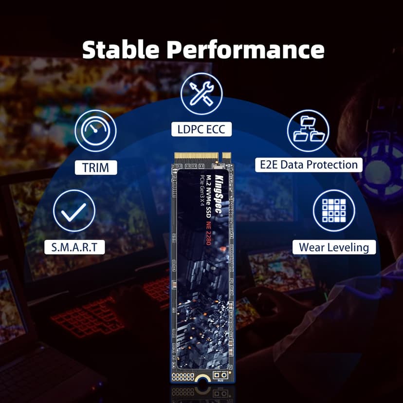 KingSpec SSD 1TB, M.2 NVMe Gen3x4 SSD 2280 - Up to 2400MB/s, Internal Solid State Drive with 3D NAND Flash, Compatible with Desktop and Laptop
