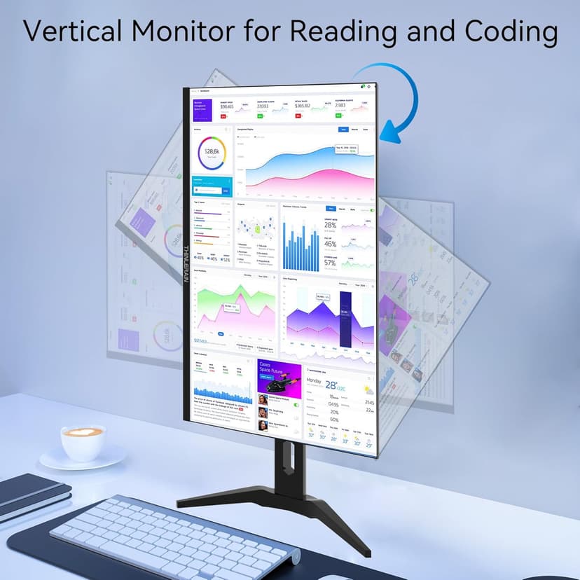 23.8 inch Computer Monitor 1920x1080 Vertical PC Monitor with HDMI VGA AV BNC USB Ports, Multi-Function Stand, VESA, Display Frameless Build-in Speakers for Office Home