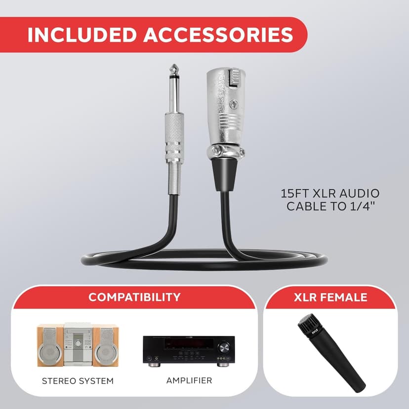 PylePro Dynamic Handheld Microphone, Professional Moving Coil Mic with Built-in Pop Filter, Wide Frequency Response, High Signal Output, Rugged Design, Low Noise Circuitry, 15' ft. XLR Cable Included