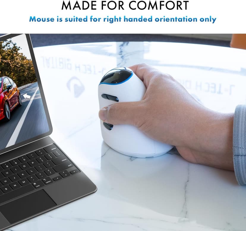 J-Tech Digital Wireless Mouse, Vertical Ergonomic Mouse with Bluetooth Dual Modes + USB Dongle + Rechargeable w/ 2.4GHz Wireless + Adjustable DPI 3200 for Laptop, Desktop, PC, Mac [V638W], White