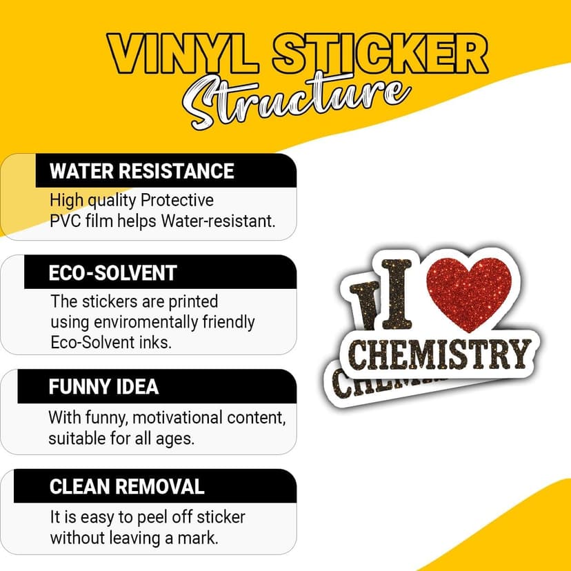 3 Pcs I Love Chemistry Sticker – Cute Science Lab Quote Vinyl Decal Waterproof for Laptop, Water Bottle, Notebook – Gift for Chemistry Teachers, Students, Science Lovers – 3 Inch