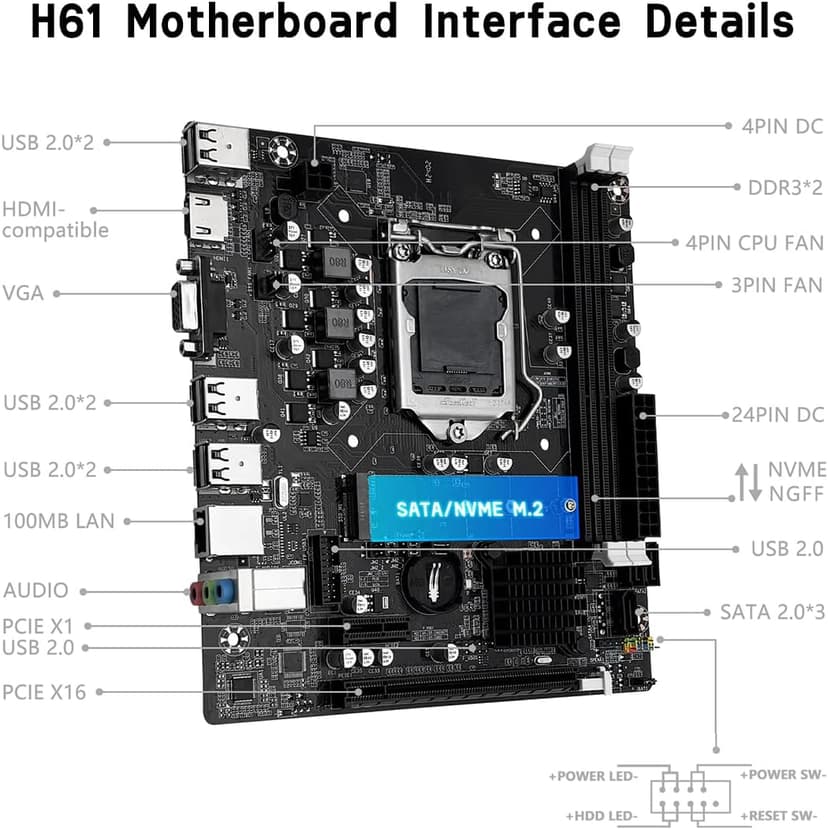 MACHINIST H61 LGA 1155 (Intel 2th/3th Gen) Gaming Motherboard, Flex-ATX Computer Motherboards Support PCIe 2.0, 100M LAN, DDR3, SATA M.2 for Intel i3,i5,i7/Xeon E3 V2/Pentium