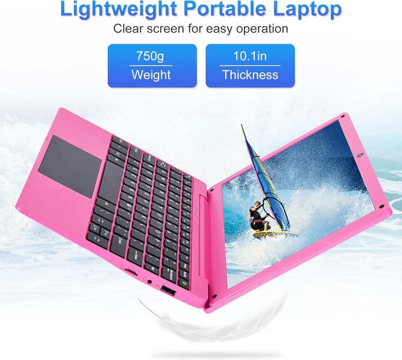 10.1Inch Laptop,Quad-Core Processor with Android 12.0 OS,2GB RAM,64GB EMMC,Built-in Camera, WiFi,USB Interface,Tpye-C Charging for Learning and Entertainment (Pink 2GB+64GB)