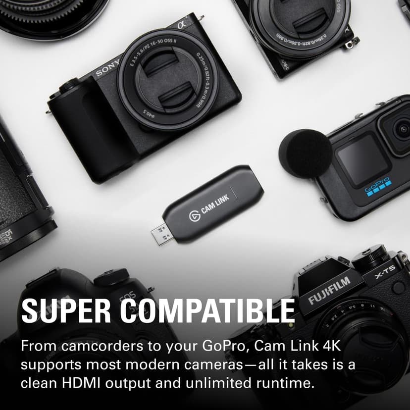 Elgato Cam Link 4K – External Capture Card for DSLR & Camcorder, ActionCam as Webcam, Meet/Stream/Record in 1080p60 or 4K30/4K60, Easy Connect for OBS/Zoom/Discord – HDMI to USB 3.0, PC/Mac/iPad
