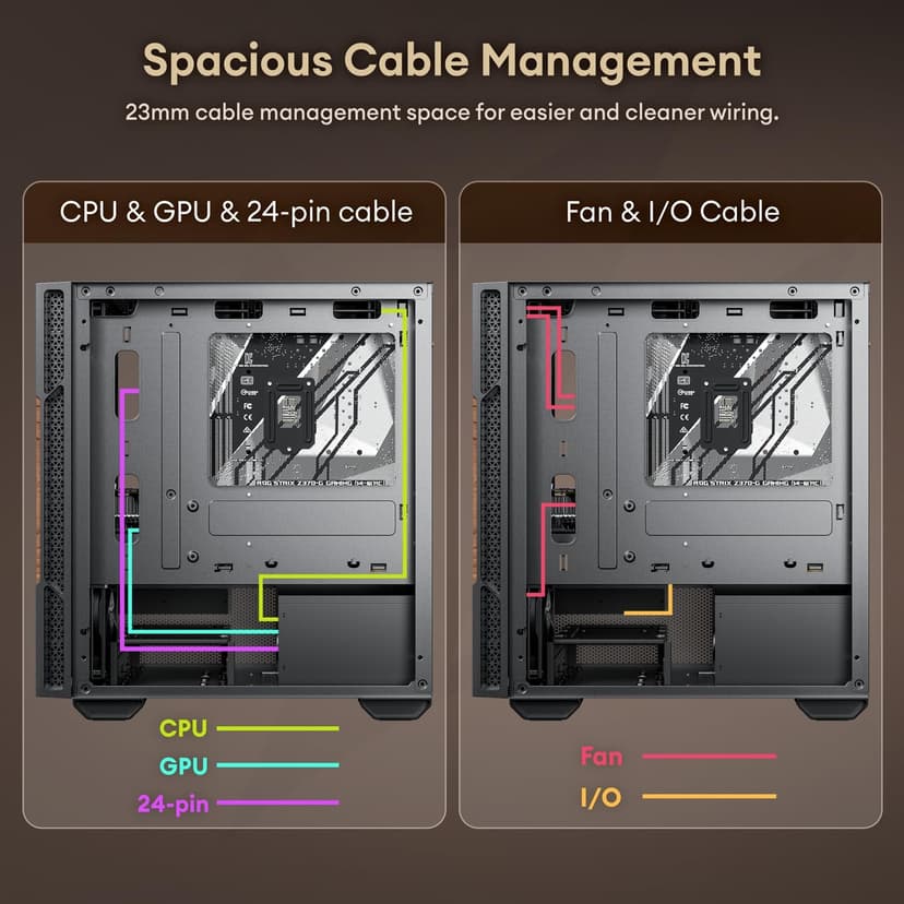 Genuine Walnut Wood Micro ATX Case, MATX PC Case with 4 × 120mm 3 Pin Non-PWM Case Fans Pre-Installed, Temper Glass Side Panel, with Type-C, Black, Cypress 3 Wood