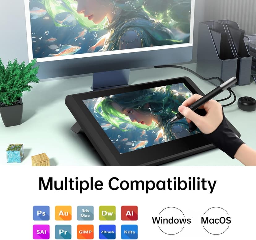 Bisofice Drawing Tablet with Screen, Graphics Tablet with Battery-Free Stylus, 11.6 inch Full-Laminated Graphic Drawing Monitor for Design, Digital Art, Illustration, Photo Editing, Support Win & Mac