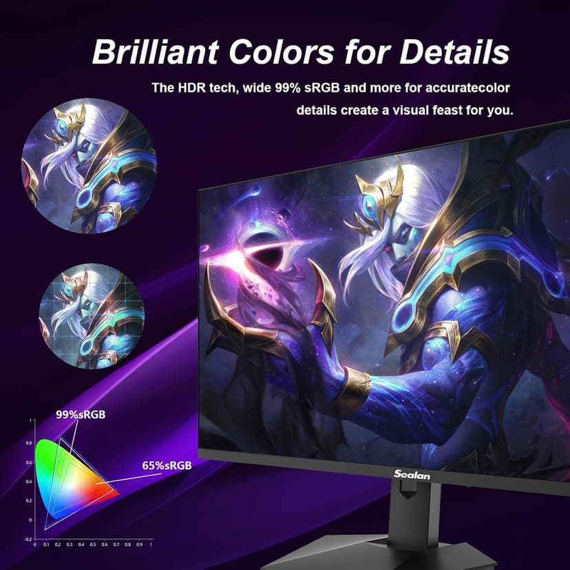 27inch Gaming Monitor - 1ms 380Hz 1080p Flat, HDR10 Height/Tilt/Swivel/Pivot Adjustable RGB Anti-Glare Display, HDMI/DP, FreeSync, G-Sync, 300 cd/m² Bright LEDs