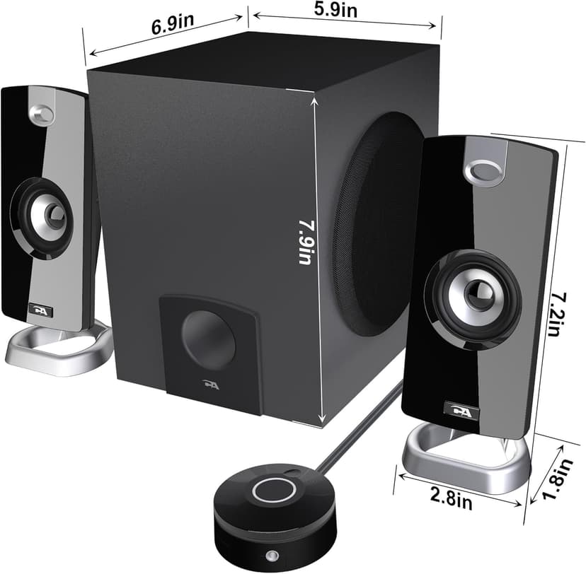 Cyber Acoustics CA-3090 2.1 Speaker System with Subwoofer with 18W of Power – Easy Setup and Convenient Controls, Great for Music, Movies, and Gaming