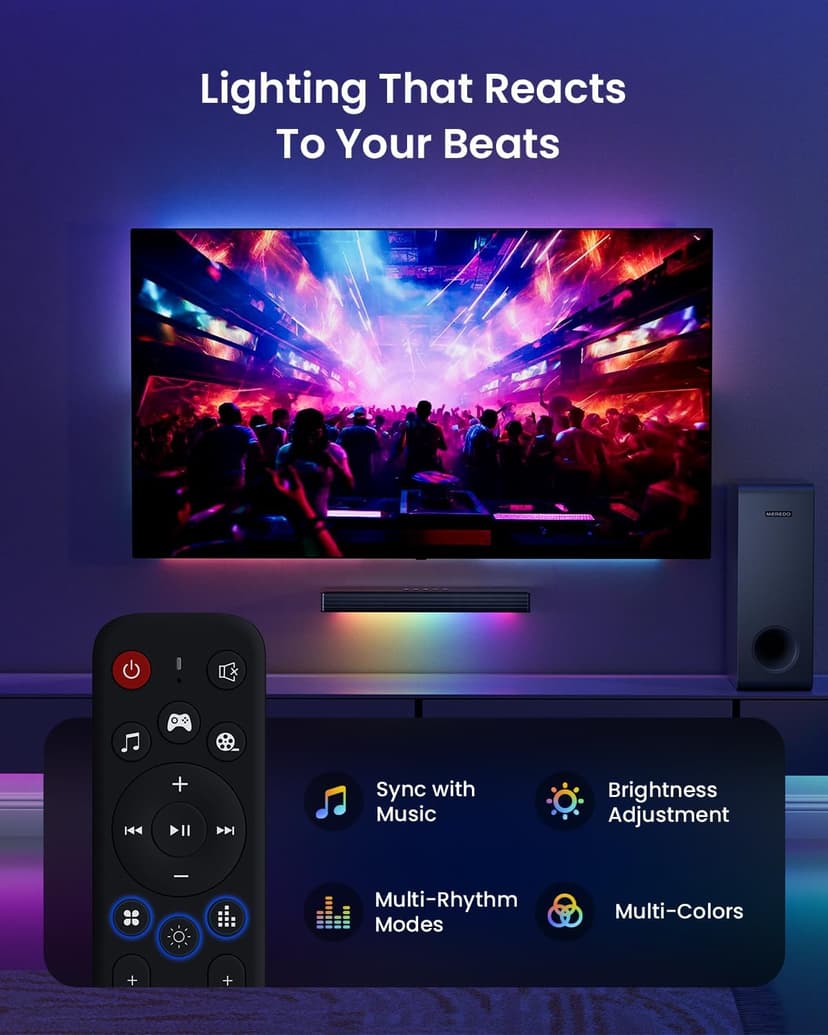 MEREDO Sound Bar for Smart TV 3.1CH PC Gaming Soundbar with Subwoofer RGB Lighting Audio Sync Surround Sound System BT 5.3/HD-ARC/Optical/AUX/USB for Desktop Tablets Consoles Home Cinema
