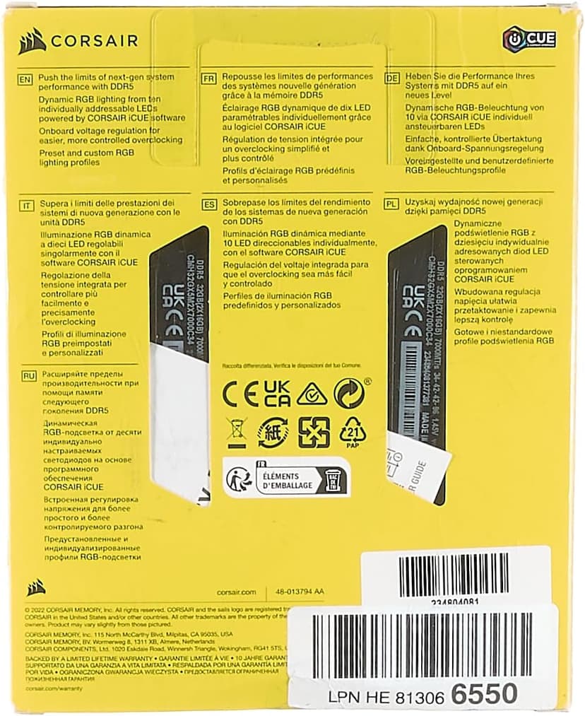 CORSAIR VENGEANCE RGB DDR5 RAM 32GB (2x16GB) 7000MHz CL34 Intel XMP iCUE Compatible Computer Memory - Black (CMH32GX5M2X7000C34)