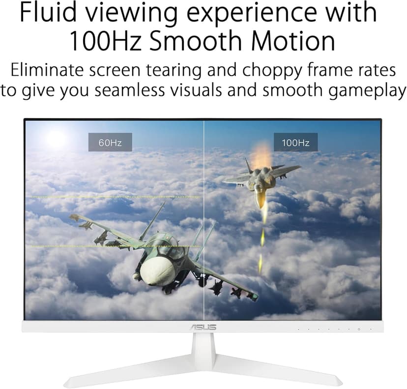 ASUS Eye Care 23.8” 1080P Gaming Monitor (VY249HF-W) – Full HD, IPS, 100Hz, IPS, SmoothMotion, 1ms, Adaptive Sync, Eye Care Plus Technology, Blue Light Filter, Flicker Free, 3 yr Warranty