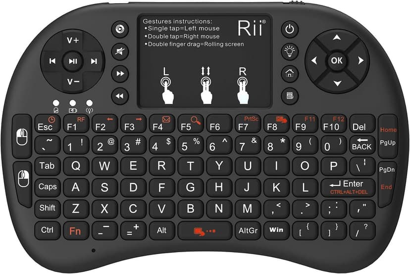 Rii 2.4GHz Mini Wireless Keyboard with Touchpad＆QWERTY Keyboard, Backlit Portable with Remote Control for Laptop/PC/Tablets/Windows/Mac/TV/Xbox/PS3/Raspberry Pi .(Black)