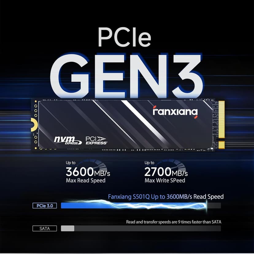 S501Q SSD 512GB PCle 3.0x4 Internal Solid State Drive, NVMe M.2 2280 Internal Solid State Drive, SLC Cache 3D NAND Up to 3200MB/s for Laptop and PC Desktops