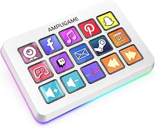 AmpliGame FIFINE Gaming Controller with 15 Shortcuts for OBS Streaming Studio with Macro Keys, Trigger Actions, PC Media RGB Controller for Content Creation/Office Work-D6 White