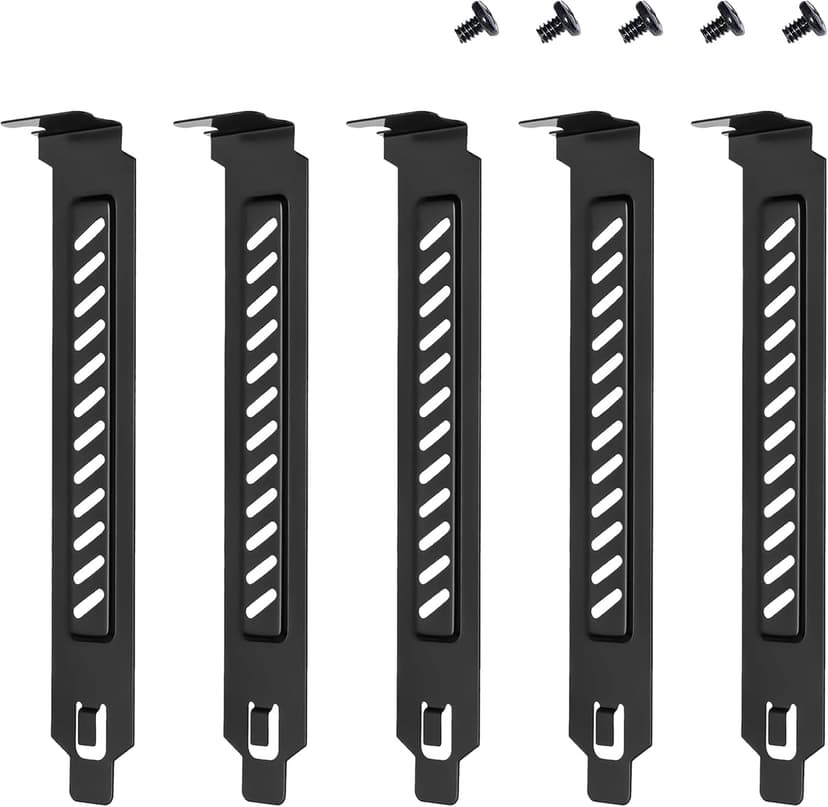 PCI Slot Cover with Screws for Computer PC Case Accessories, 5Pcs Hard Steel PCI Slot Covers Dust Filter Bracket Expansion Blank Plate Vented and Dustproof (120*20mm, Black, 5Pack)