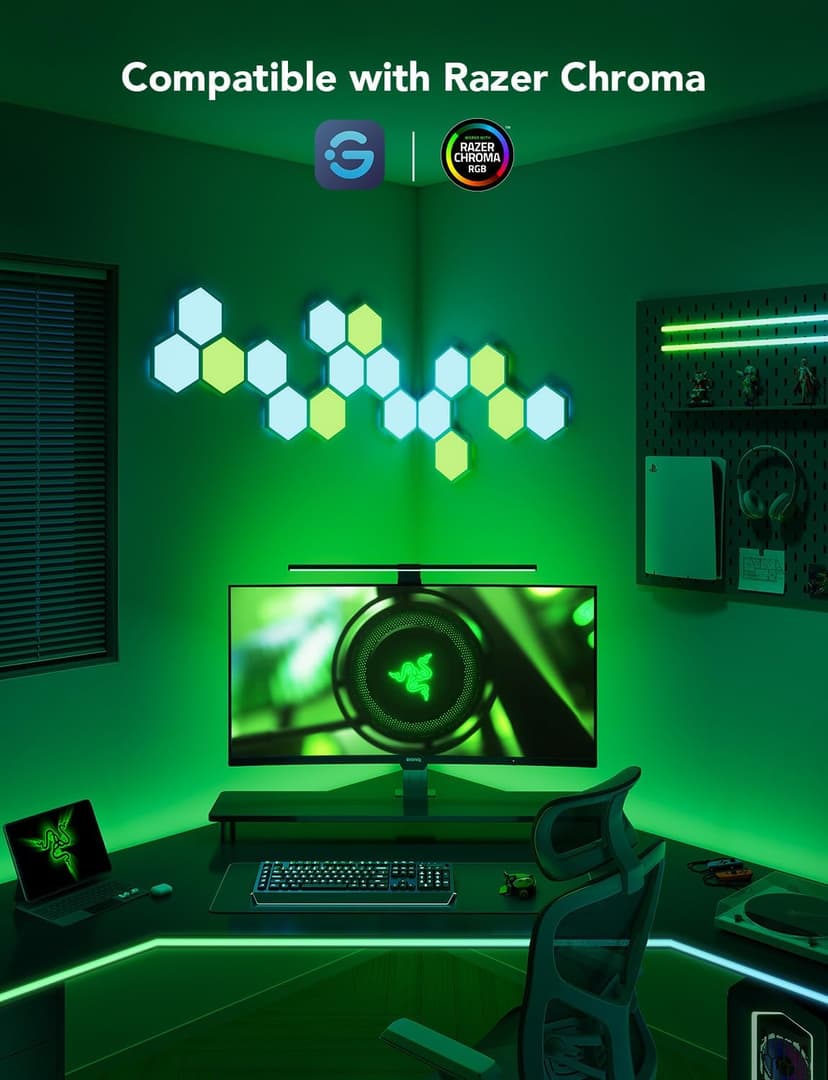 Govee Gaming Light for Monitor G1, RGBIC LED Backlight for 27-34 Inch PC, Smart LED Lights for Monitors with Color Matching, Adapts to Curved Monitors, Double Strip Light Beads with 123 Scene Modes