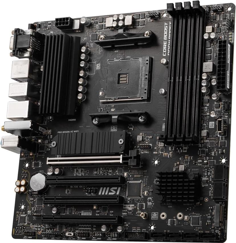 MSI PRO B550M-VC WiFi ProSeries Motherboard (AMD Ryzen 5000 Series, AM4, DDR4, PCIe 4.0, SATA 6Gb/s, M.2, USB 3.2 Gen 2, HDMI/DP, Wi-Fi 6E, Bluetooth 5.2, mATX)