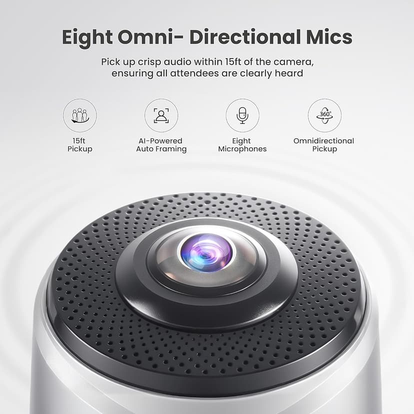 Camera 360, 4K Video Conference Room Camera System, Webcam, AI Driven Speaker Tracking, Noise Cancellation, Works with Zoom, Google Meet, Teams and More, 15 ft Mic Pickup, PANA 5ft USB Cable