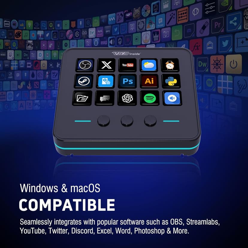 VSDINSIDE Macro Keypad, Stream Controller Deck Gaming Streaming Shortcut Keyboard, 18 Programmable Keys Customizable Visual AI Pad USB Soundboard for OBS, YouTube, Desk Office Setup, Laptop, PC, Mac