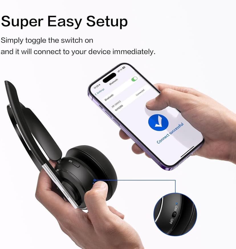 Bluetooth Headset, Wireless Headset with Microphone for PC, V5.2 Computer Headset with Noise Cancelling Mic, USB Dongle, Charging Base & Mute Button for Work, Cell Phones, Computer (Black)
