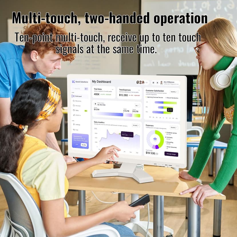 21.5 Inch Touchscreen Monitor FHD 1920x1080P, White, 75Hz, Built-in Speakers, HDMI VGA USB Port, 10-Point Computer Touch Screen PC Display, VESA Wall Mountable