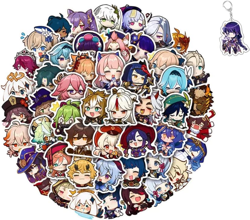 Genshin Impact Stickers Set 50pcs/60pcs/64pcs Cute Stickers for Water Bottles Genshin Impact Merch, Free Keychain (Set 3 (50 pcs))